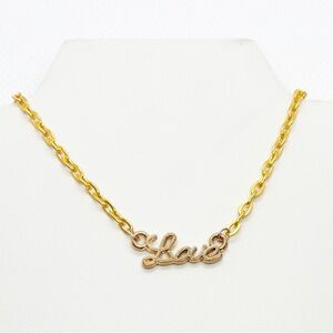 Necklace Love Cursive Gold Tone Minimalist Retro 80s 90s Boho Streetwear